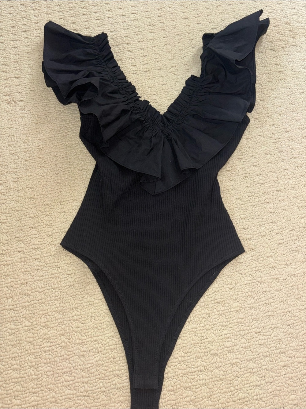 Flying Tomato Black Ruffled One-Piece Bodysuit